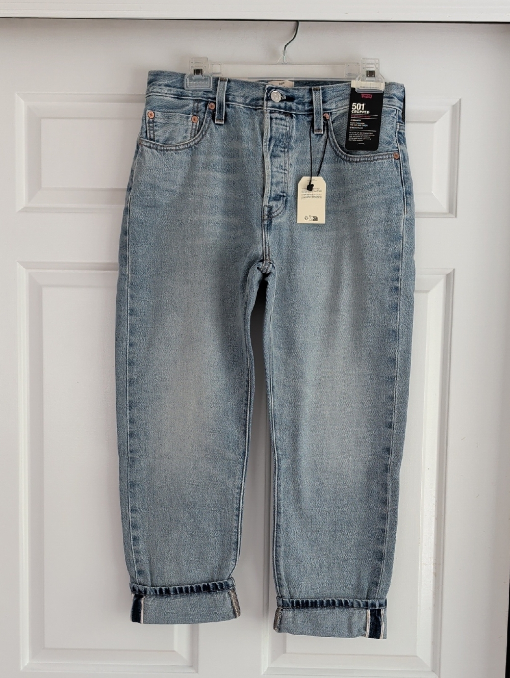 NWT Levi's 501 Original Cropped women's Jeans - Light Blue Selvedge Denim